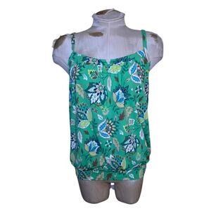 Lands End Womens Tankini Swimsuit Top Size‎ 8 Green Floral